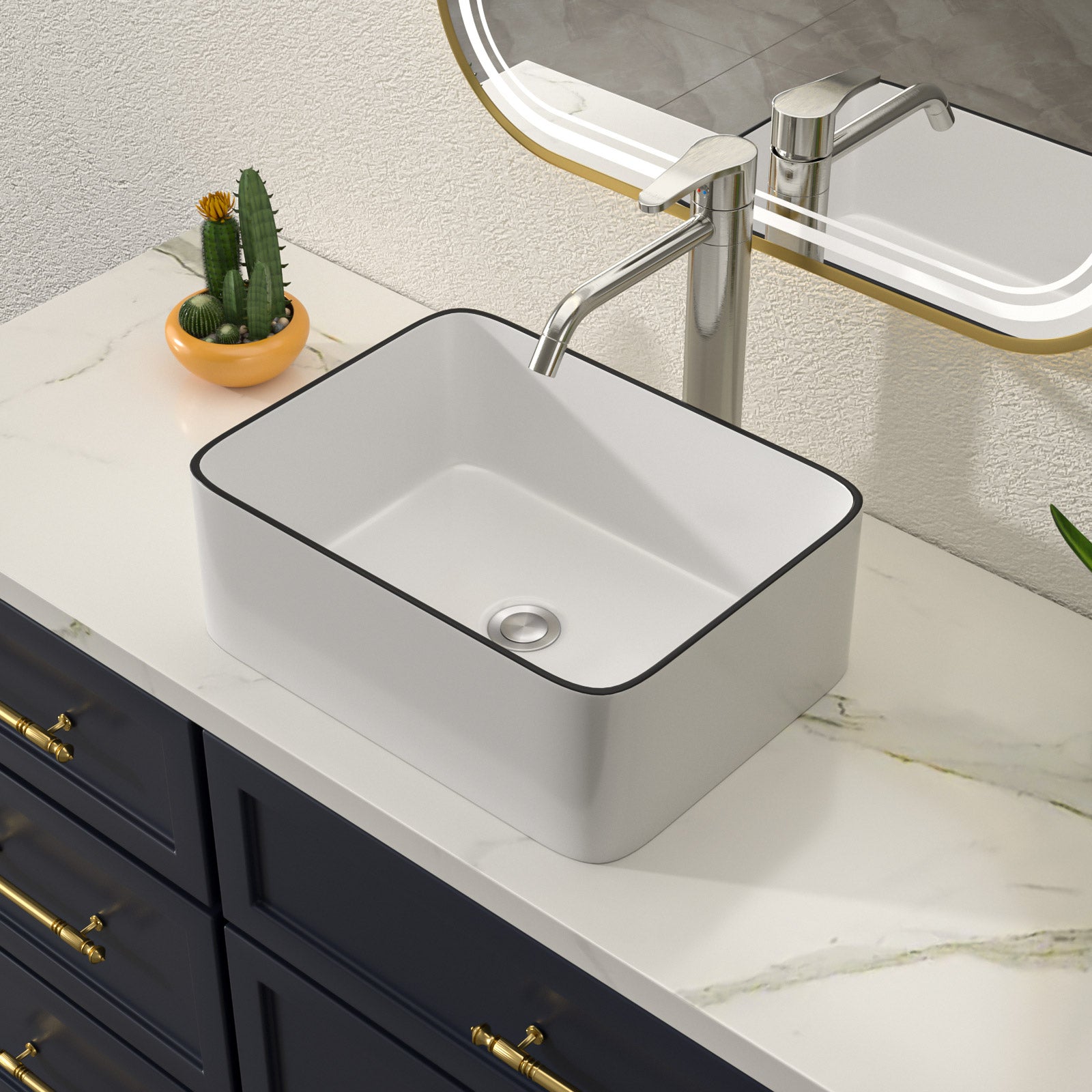 Talllor Bathroom Vessel Sinks 16 Inch White Vessel Sink with Black Rim Modern Small Bathroom Sink Above Counter Rectangular Vessel Sink Vanity Bowl Sinks for Bathroom,12"x16"x5",TLVS-0005
