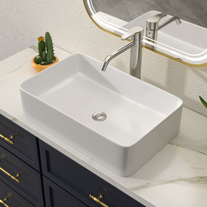 Talllor Bathroom Vessel Sinks 21 Inch White Vessel Sink Modern Small Bathroom Sink Above Counter Rectangular Vessel Sink Vanity Bowl Sinks for Bathroom,13.5"x21"x5",TLVS-0009