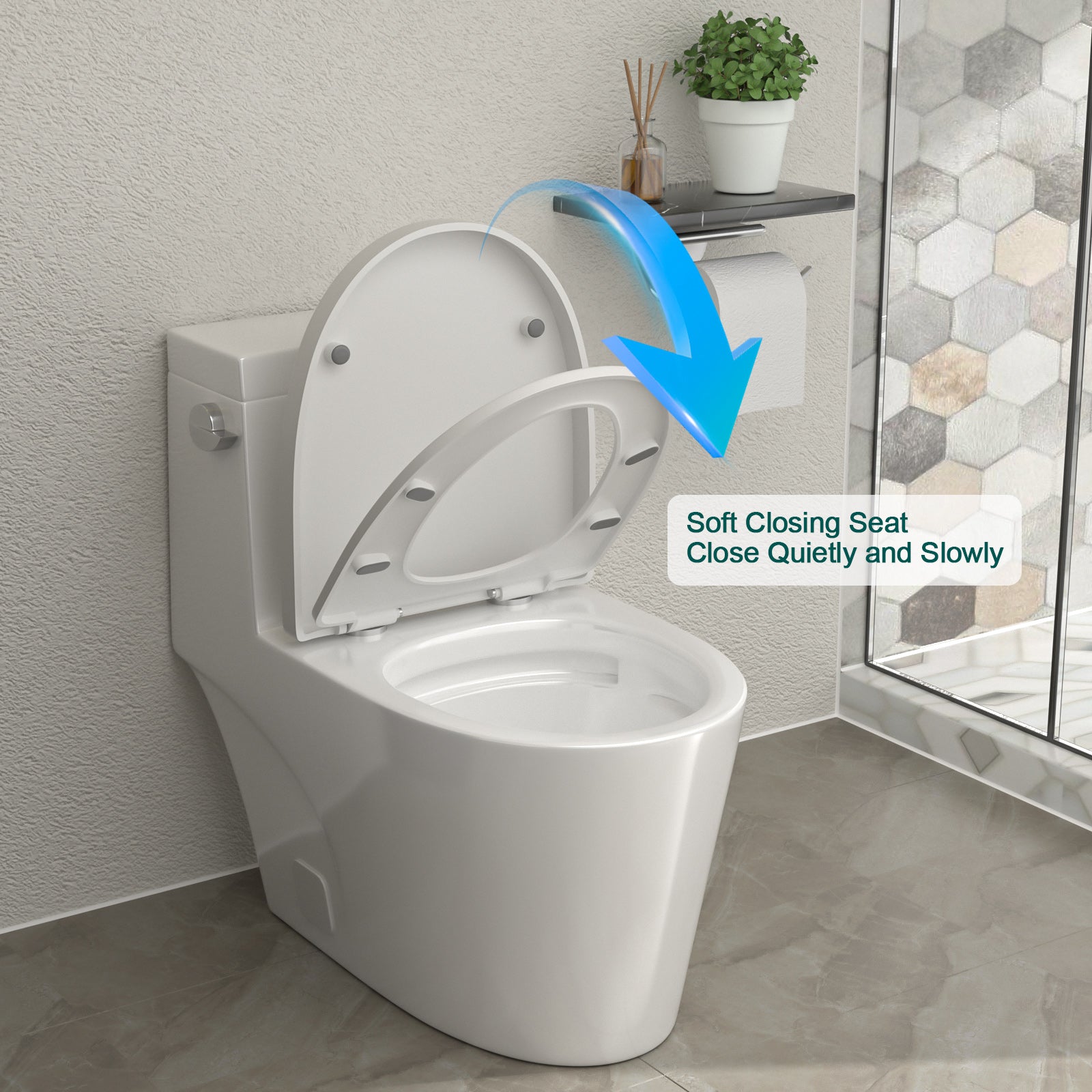 Talllor Side Lever One-Piece Toilet Tempoii TLMTC-0016 Comfort ADA Height 17 3/10 Inch Efficient Single Flush 1.28 GPF Quiet Soft Close Toilet Seat 12-Inch Rough-In Sleek White Toilets,15.6"x28"x28"