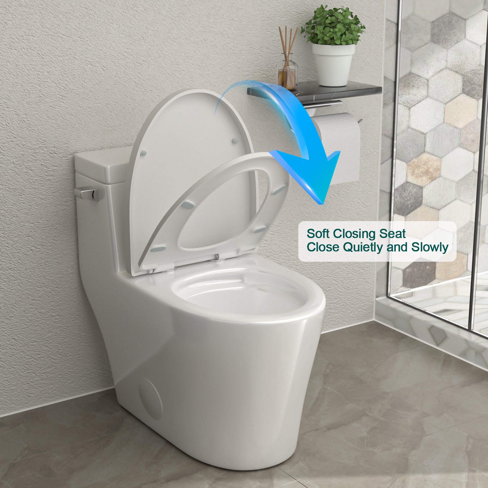 Talllor Side Lever One-Piece Toilet Tempoii TLMTC-0026 Comfort ADA Height 15 3/4 Inch Efficient Single Flush 1.28 GPF Soft Close Toilet Seat 12-Inch Rough-In White Toilets,15.5"x28.6"x26.4"