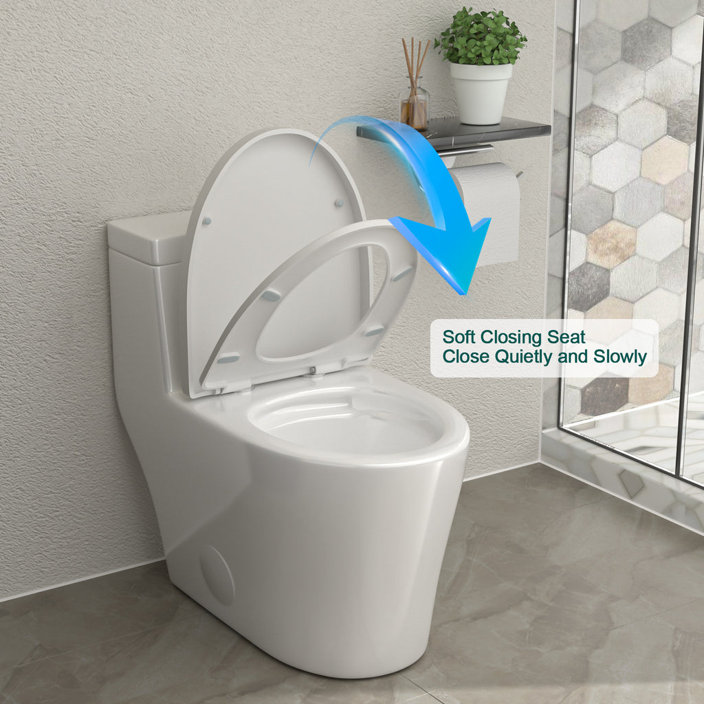 Talllor One-Piece Toilet Tempoii TLMTD-0027 Dual Flush Design ADA Height 15 3/4 Inch 1.1/1.6 GPF Soft Close Toilet Seat White 12-Inch Rough-In Toilets, 15"x28.6"x26.4"