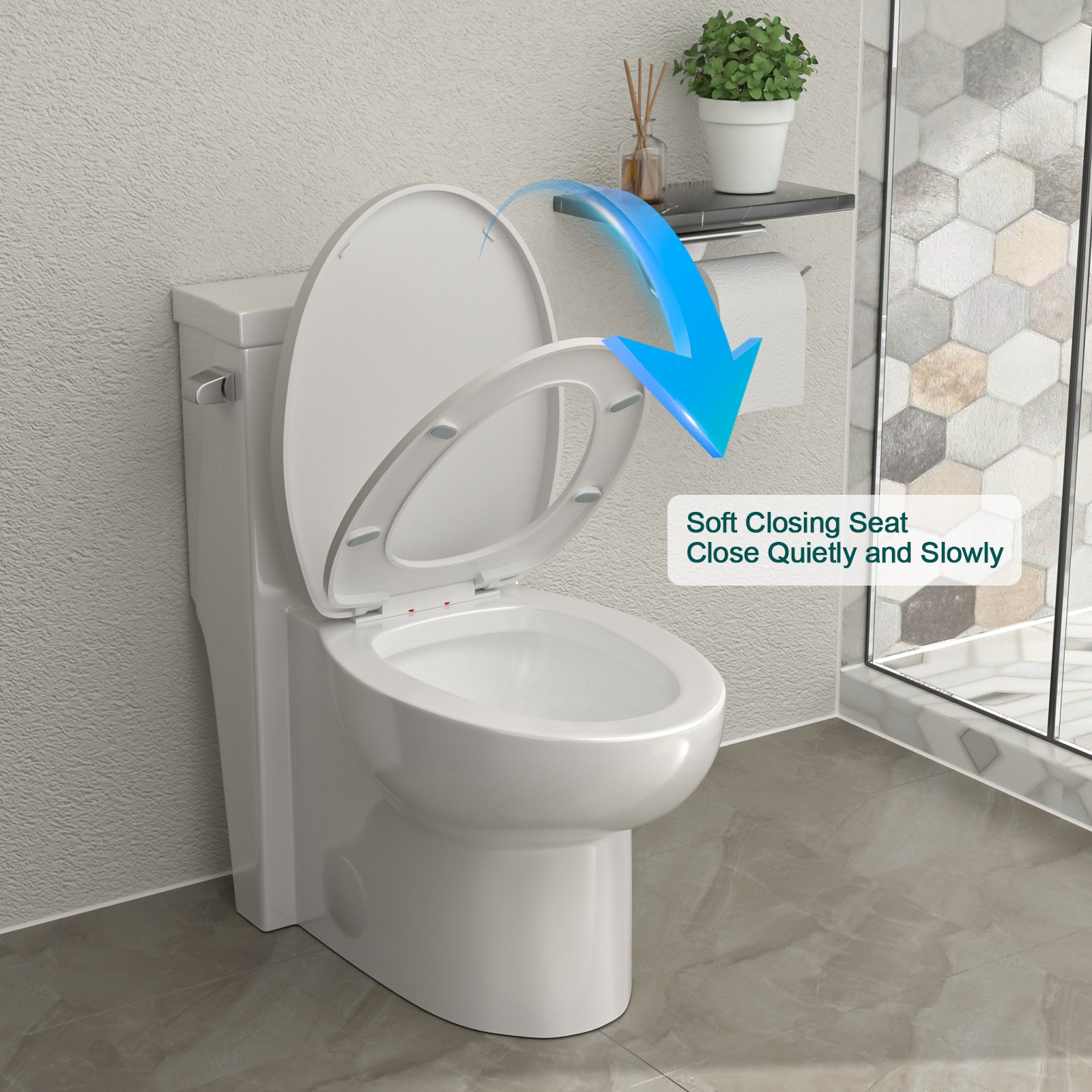 Talllor Side Lever One-Piece Toilet Tempoii TLMTC-0022 Soft Close Toilet Seat Single Flush Efficient 1.28 GPF 12-Inch Rough-In White Comfort Height 15 9/16 Inches ADA Toilet, 14.5"x27.5"x29.25"