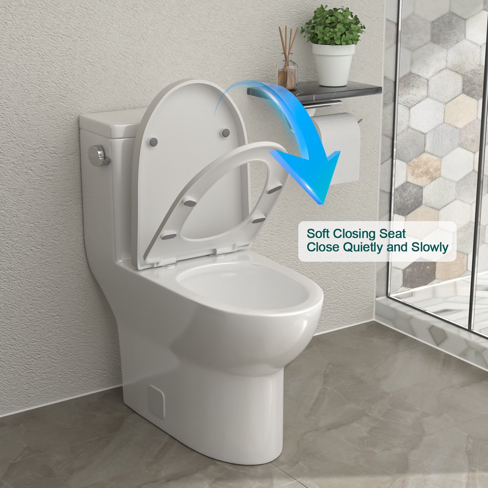 Talllor Side Lever One-Piece Toilet Tempoii TLMTC-0019 Comfort ADA Height 17 1/2 Inches Efficient Single Flush 1.28 GPF Quiet Soft Close Toilet Seat 12-Inch Rough-In White Toilets, 12"x18"x28"