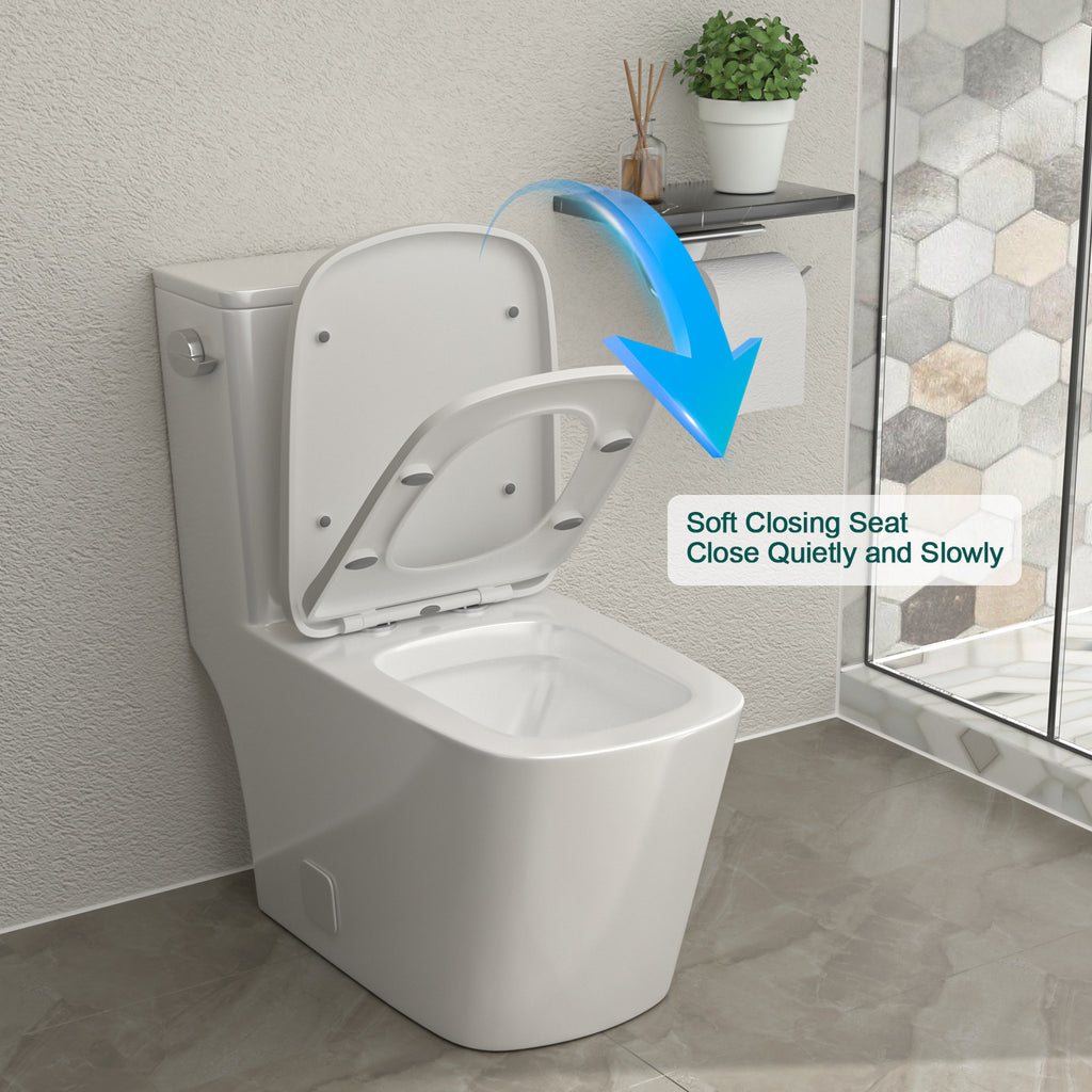 Talllor Side Lever One-Piece Toilet Tempoii TLMTC-0020 Comfort ADA Height 17 1/2 Inches Efficient Single Flush 1.28 GPF Quiet Soft Close Toilet Seat 12-Inch Rough-In White Toilets, 14"x27.2"x30.5"