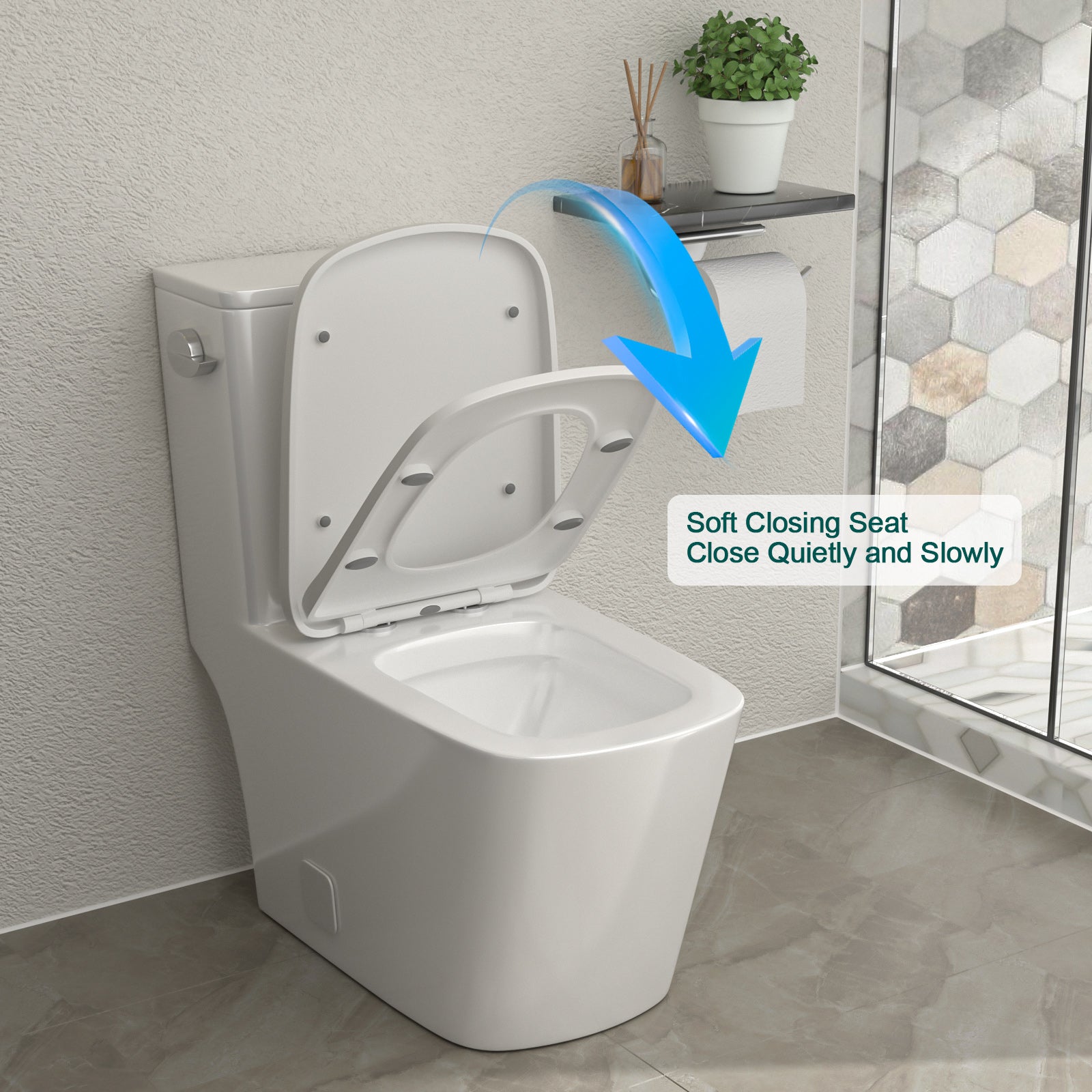 Talllor Side Lever One-Piece Toilet Tempoii TLMTC-0020 Comfort ADA Height 17 1/2 Inches Efficient Single Flush 1.28 GPF Quiet Soft Close Toilet Seat 12-Inch Rough-In White Toilets, 14"x27.2"x30.5"