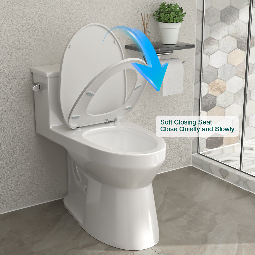 Talllor One Piece Toilet 1.28 GPF Left Flush 12" Rough-In ADA Height 16.5" Comfort Chair Seat White Toilet Tempoii TLMTC-0030