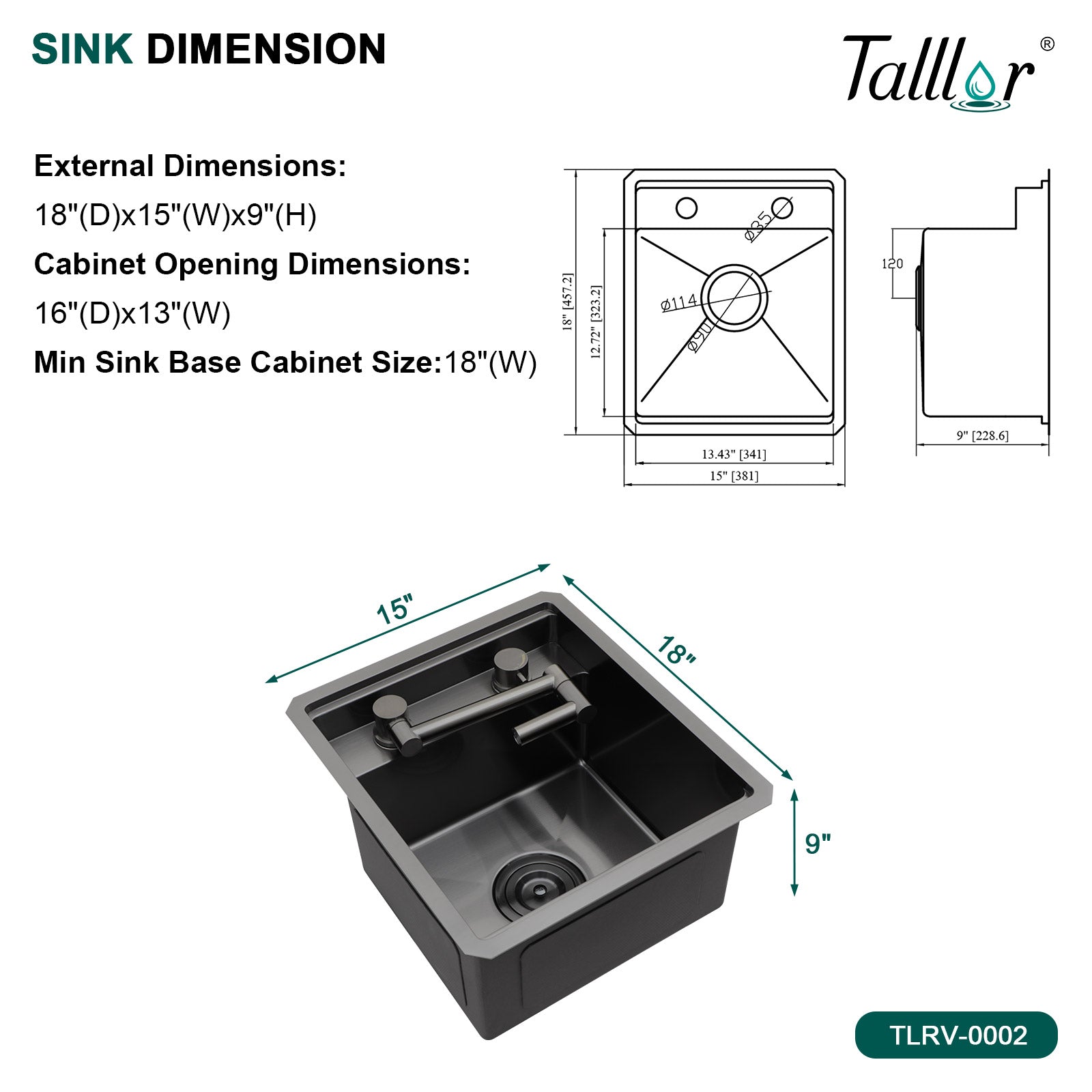 Talllor Rv Sink 15"x18"x9" Black Bar Sink Undermount Stainless Steel Single Bowl Rv Hidden Sink With Faucet Small Kitchen Sink Folding Sink For Small Space,TLRV-0036