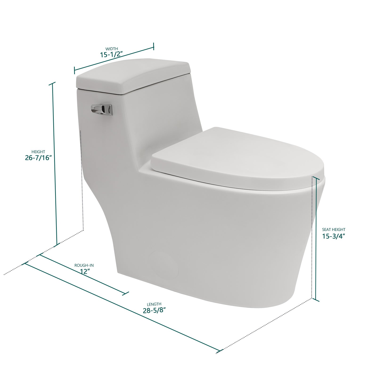 Talllor Side Lever One-Piece Toilet Tempoii TLMTC-0026 Comfort ADA Height 15 3/4 Inch Efficient Single Flush 1.28 GPF Soft Close Toilet Seat 12-Inch Rough-In White Toilets,15.5"x28.6"x26.4"