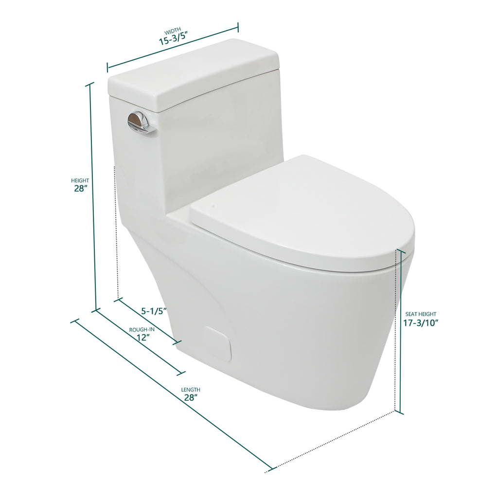 Talllor Side Lever One-Piece Toilet Tempoii TLMTC-0016 Comfort ADA Height 17 3/10 Inch Efficient Single Flush 1.28 GPF Quiet Soft Close Toilet Seat 12-Inch Rough-In Sleek White Toilets,15.6"x28"x28"