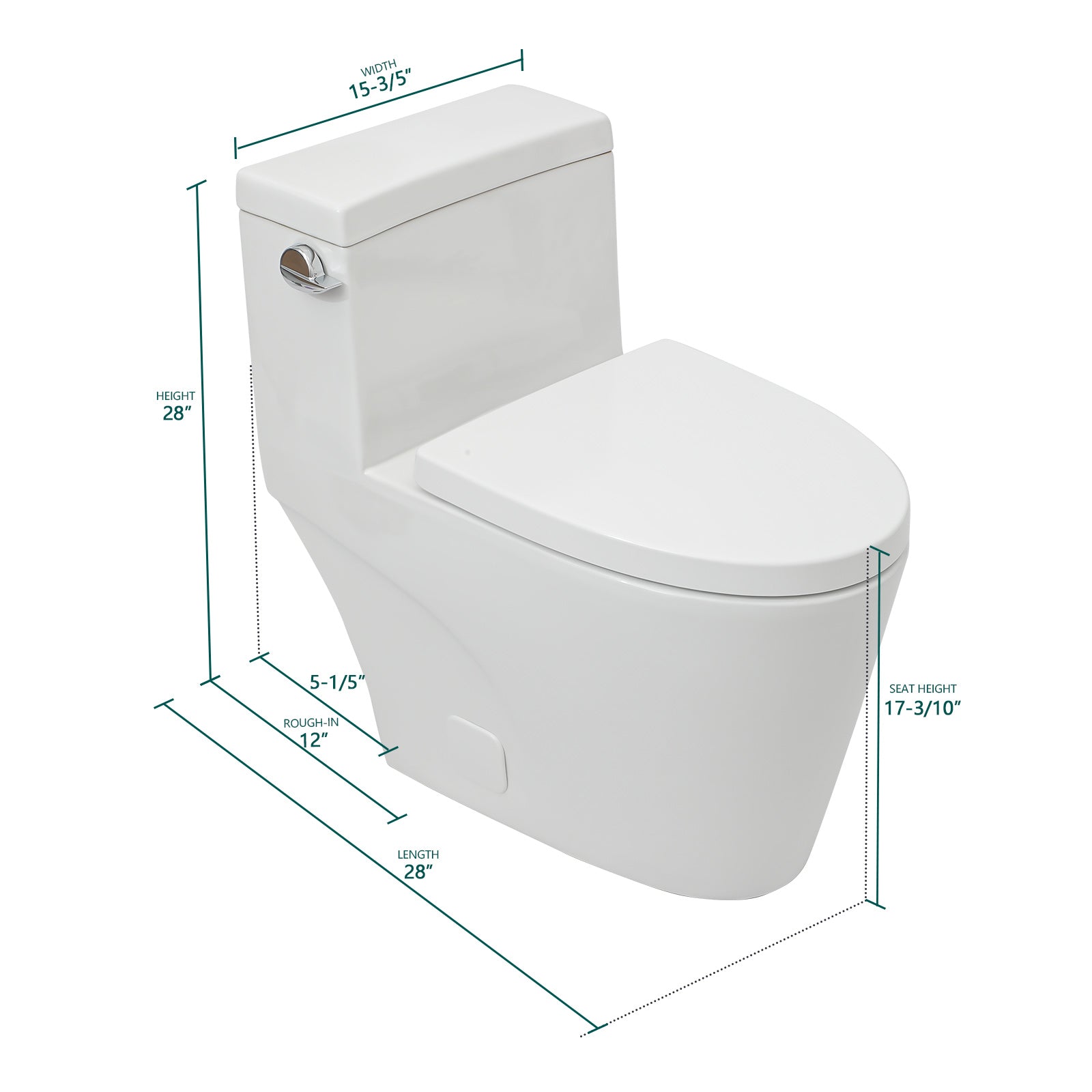 Talllor Side Lever One-Piece Toilet Tempoii TLMTC-0016 Comfort ADA Height 17 3/10 Inch Efficient Single Flush 1.28 GPF Quiet Soft Close Toilet Seat 12-Inch Rough-In Sleek White Toilets,15.6"x28"x28"