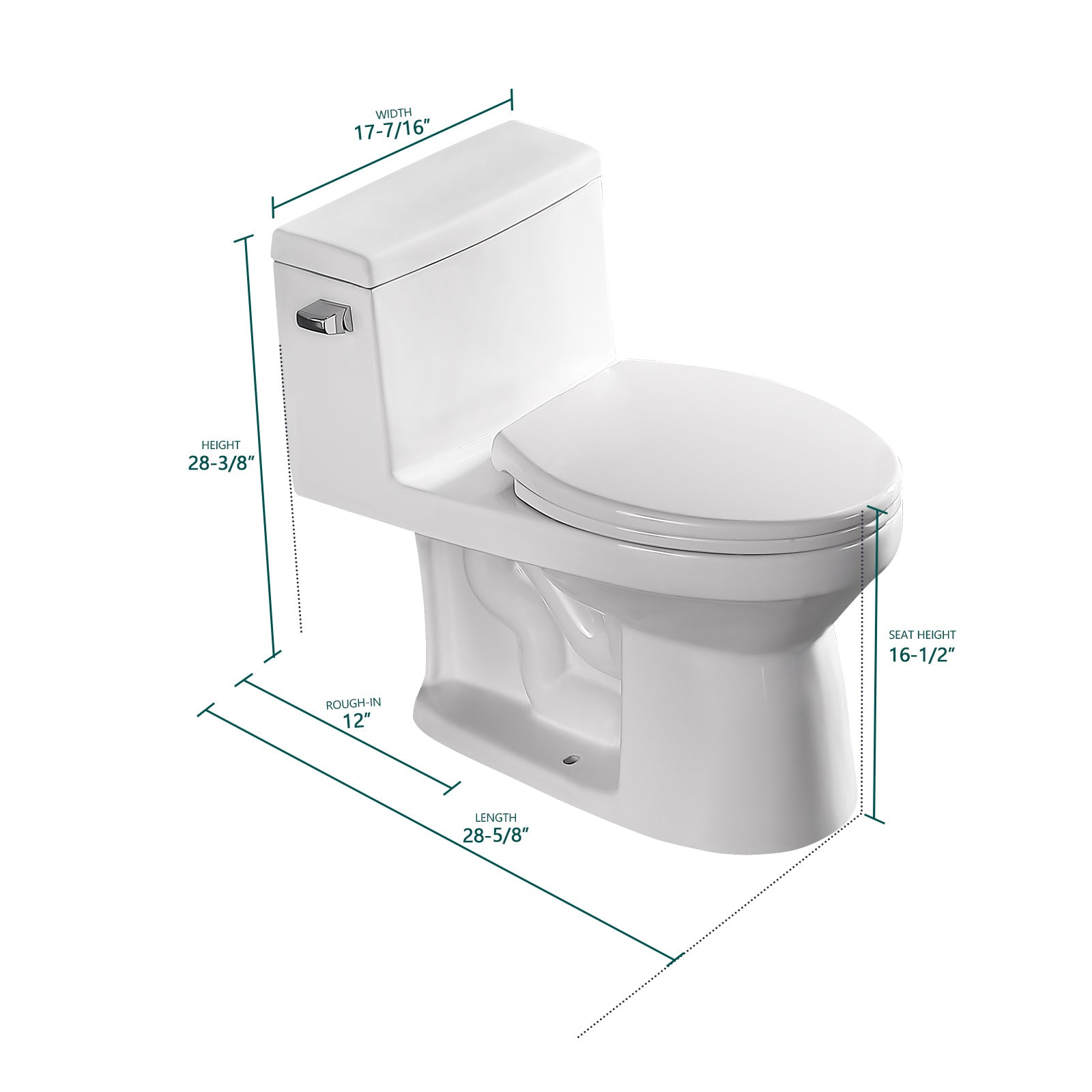 Talllor One Piece Toilet 1.28 GPF Left Flush 12" Rough-In ADA Height 16.5" Comfort Chair Seat White Toilet Tempoii TLMTC-0030