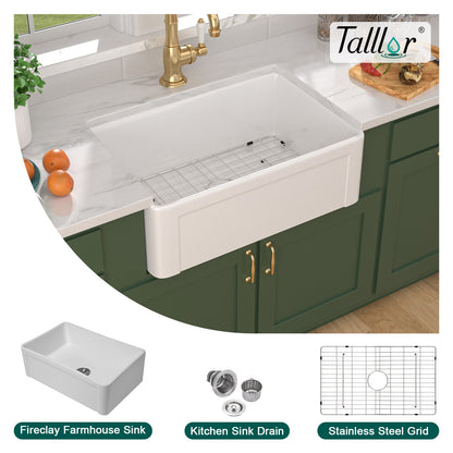 Talllor Fireclay Farmhouse Sink 30 Inch White Farmhouse Sink Apron Front Sink Country Style Barn Kitchen Sink Farmers Sink Porcelain Farm House Sink,20"x30"x10",TLAC-0032
