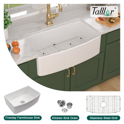 Talllor Fireclay Farmhouse Sink 30 Inch White Farmhouse Sink Apron Front Sink Country Style Barn Kitchen Sink Farmers Sink Porcelain Farm House Sink,19"x30"x10",TLAC-0033