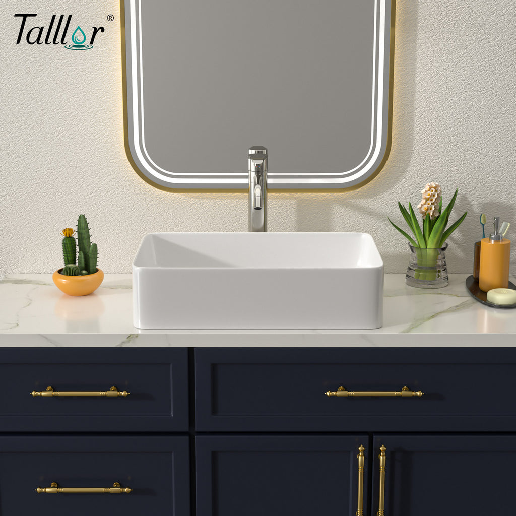 Talllor Bathroom Vessel Sinks 21 Inch White Vessel Sink Modern Small Bathroom Sink Above Counter Rectangular Vessel Sink Vanity Bowl Sinks for Bathroom,13.5"x21"x5",TLVS-0009