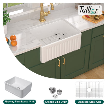 Talllor Fireclay Farmhouse Sink 24 Inch White Farmhouse Sink Apron Front Sink Country Style Barn Kitchen Sink Farmers Sink Porcelain Farm House Sink,18"x24"x10",TLAC-0030