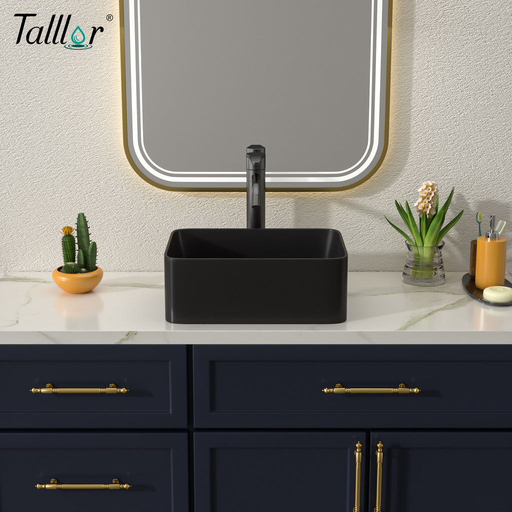 Talllor Bathroom Vessel Sinks 16 Inch Black Bathroom Sink Above Counter Rectangular Vessel Sink Vanity Bowl Sinks for Bathroom Modern Small Bathroom Sink,12"x16"x5",TLVS-0001