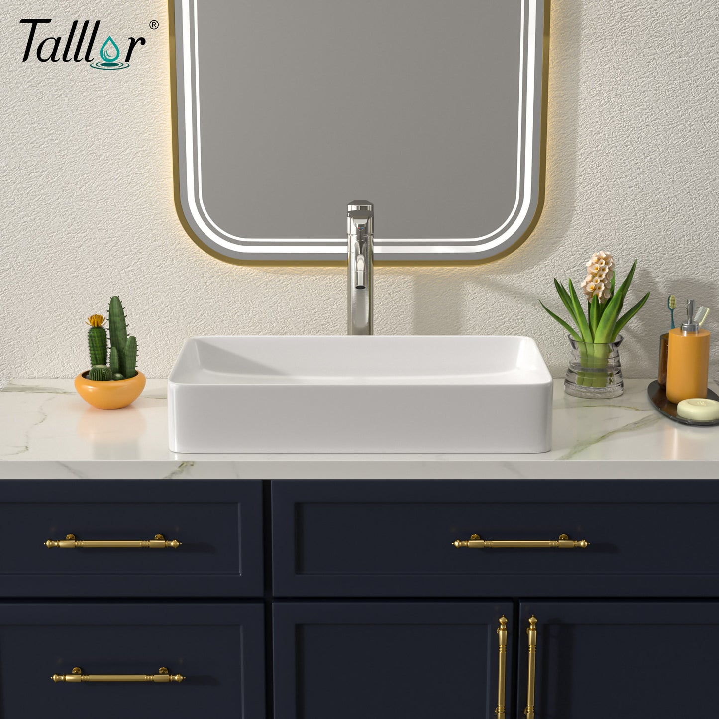 Talllor Bathroom Vessel Sinks 24 Inch White Vessel Sink Modern Small Bathroom Sink Above Counter Rectangular Vessel Sink Vanity Bowl Sinks for Bathroom,13.5"x24"x4.5",TLVS-0010
