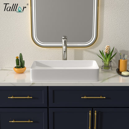 Talllor Bathroom Vessel Sinks 24 Inch White Vessel Sink Modern Small Bathroom Sink Above Counter Rectangular Vessel Sink Vanity Bowl Sinks for Bathroom,13.5"x24"x4.5",TLVS-0010