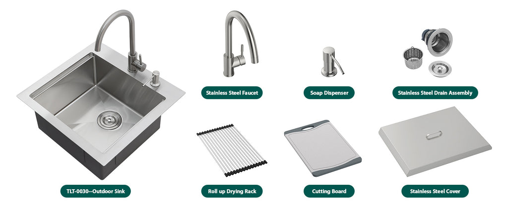 Talllor TLT-0030 outdoor sink and included accessories