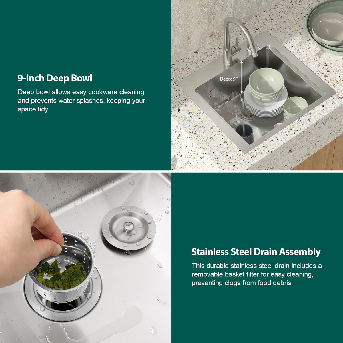 Talllor TLT-0030 outdoor sink basin depth and drain details