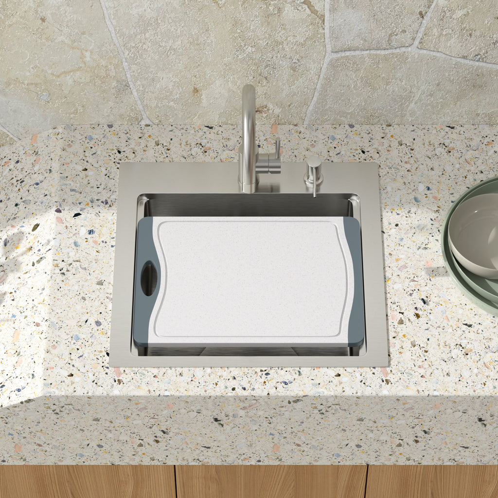 Outdoor kitchen sink installed in countertop