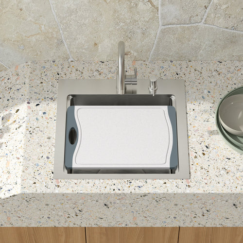 Outdoor kitchen sink installed in countertop