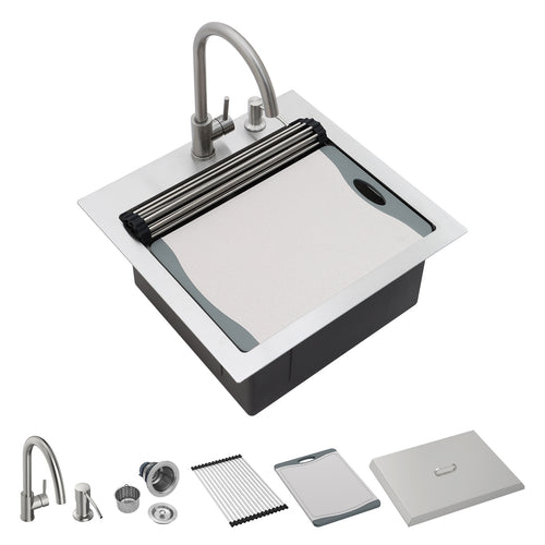 Talllor TLT-0030 21 x 20 outdoor workstation sink with standard curved faucet and accessories